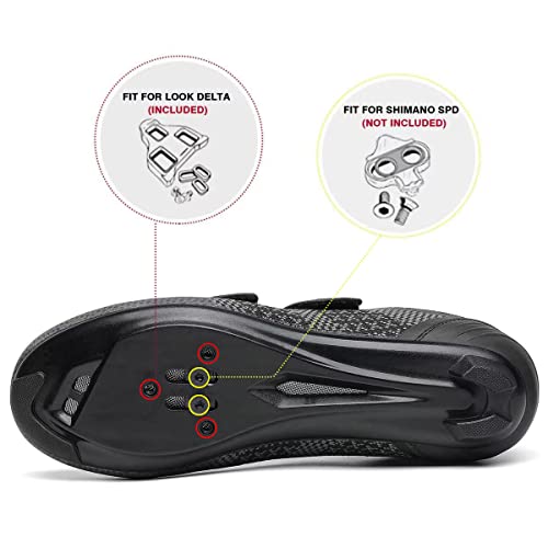 Image of Kyedoo Unisex Road Bike Cycling Shoes Compatible with Peloton Shimano SPD Bike Riding Shoes for Men Women, 3 Straps, Pre-Installed Delta Cleats for Indoor Outdoor Cycling Biking size 5.5 (Black-two)