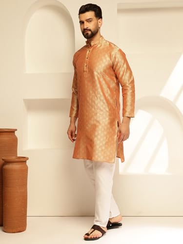 Image of SOJANYA (Since 1958 Men's Jacquard Silk Contrast Red Thread Woven Design Kurta With Pyjama