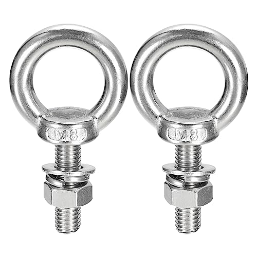 Image of uxcell Lifting Eye Bolt, 2 Sets M8x30mm Eye Bolt with Nut Washer 304 Stainless Steel Shoulder Lifting Ring Eye Bolt for Hanging Item