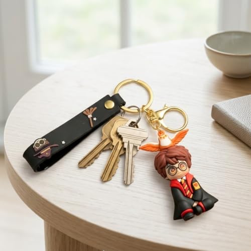 Image of Wanna Party Harry The Magician Keychain, Wizard Theme Keychains for Boys Girls, Return Gift Favors, Cute Backpack Key Chain Accessories Wristlet Chain Car Charms