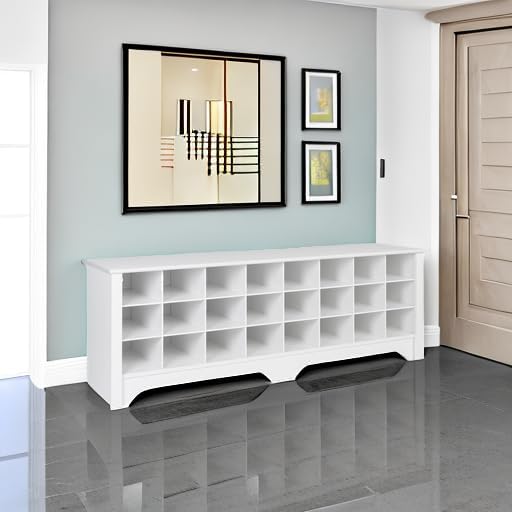 Prepac White Hall Bench with Storage and Seating: 24-Shoe Cubby Bench, Ideal White Shoe Rack for Entryway, Sized 15.5" D x 60" W x 20.25" H Shoes White image 2 of 11 B072M3N79V