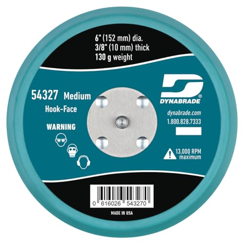 Dynabrade (54327) 6' (152 mm) Diameter Hook-Face Non-Vacuum Sanding Disc Pad, Short Nap, Teal | 3/8' (10 mm) Thick Urethane Medium Density, Swirl-Free Finish, 5/16'-24 Male Thread