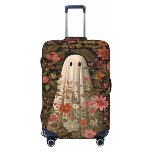 Retro White Ghost Colorful Flowers Elastic Travel Luggage Covers Dustproof Scratch-Resistant Suitcase Protector Fit 22-24 Inch