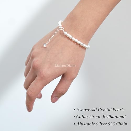 White Pearl Bracelet for Women made with Swarovski pearls and Sterling Silver 925 bracelet with Cubic Zirconia 5mm White Bracelets Ideal gift for Women Wedding Jewerly summer jewelry3