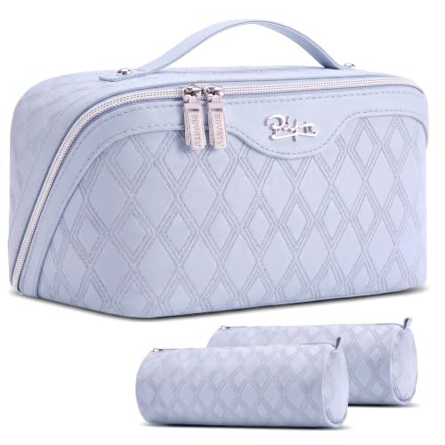 BOYATU Travel Makeup Bag Organizer: 3 Pcs Cosmetic Bag Set for Women Blue