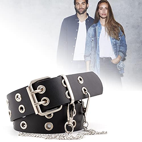 Cinto com ilhós duplo, cinto punk de couro PU, cinto com furo de fileira dupla para homens e mulhere