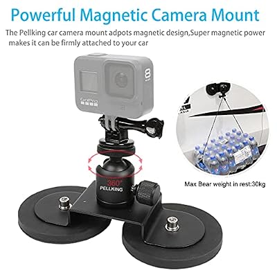 PellKing Magnet Camera Mount for GoPro 13/Insta360 X5/X4/X3,Heavy-Duty Metal Car Magnetic Camera Mount with 360 Degree Rotation Ball Head for Car,Compatible with GoPro Hero 13 12 11 Black 8/7/6/5,Etc
