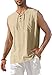 KUYIGO Men's Fashion Shirt Sleeveless Beach V-Neck Drawstring Yoga African Retro Summer Top Khaki Medium