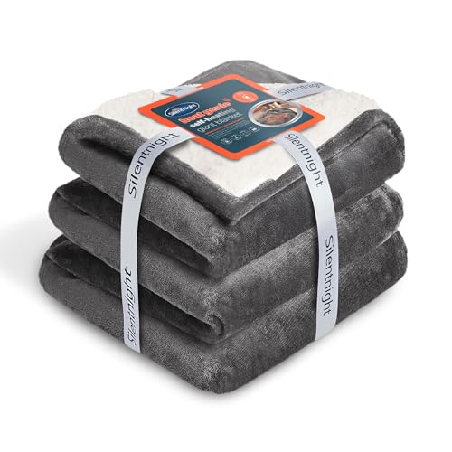 Silentnight Heat Genie Self Heating Giant Blanket - Cosy Warm Sherpa Fleece Throw with Unique Foil Layer to Retain Heat - Extra Large Reversible for Sofa Couch Bed Camping - 180x240cm Charcoal