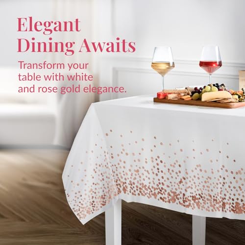 Image of Prestee Rose Gold Plastic Table Cloth Disposable, 4 Pack - 54x108 Inch Rectangle Tablecloths for Wedding and Party - Heavy-Duty, Waterproof Table Covers - Pink and Gold, for Birthday or Fine Dining