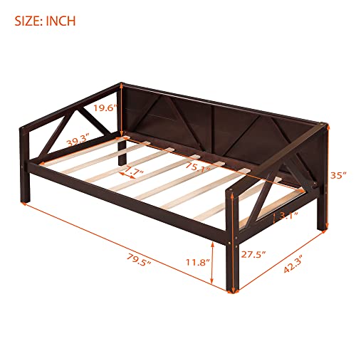 Merax Classic Wood Daybed Frame Multifunctional Mattress Foundation/Bed Sofa With Headboard, Twin, Espresso #TOP1