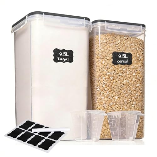 ALSO GO 2 PC Extra Large Food Storage Containers with Lids Airtight, 9.5L, 335Oz, Clear Plastic Kitchen and Pantry Storage Containers, Bulk Storage for Cereal, Flour, Sugar, Rice