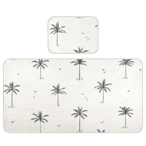 Bolaz Summer Sleeping Bed Pad, Palm Trees Seagulls Pattern Cooling Mattress Set Breathable Bed Mat Ice Silk Mat + Pillow Cover for Toddler Boys Girls