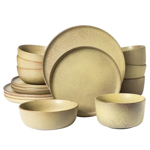 ZIHDKE Vajillas Elegantes Juego de vajilla de cerámica de 16 Piezas - Juegos de vajilla de cerámica Verde Suministros de Cocina for el hogar Vajilla