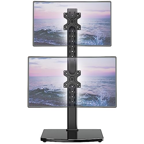 MOUNT PRO Vertical Dual Monitor Stand for 2 Computer Screen up to 32 Inch/33lbs Each, Stacked Monitor Mount, Free-Standing Monitor Desk stand with Swivel, Tilt, Height Adjustable, VESA Stand 100 x 100
