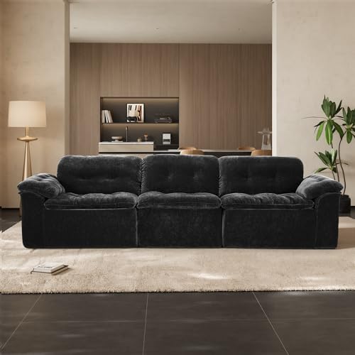 Image of Oversized Modular Sectional Sofa, Large Modern Cloud Sectional Couch with Seat Cushion, Boneless 3 Seater Couch for Living Room, Apartments, No Assembly Required, Black
