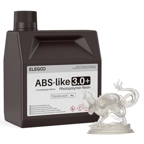 ELEGOO ABS-Like Resin 3.0+, Upgraded 3D Printer Photopolymer Resin, Higher Heat-Resistance Fast Curing High Precision Non-Brittle, Translucent 2000g
