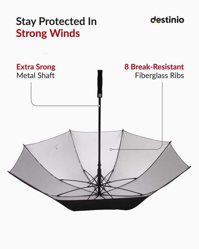 Image of Destinio Big Umbrella for Rain, Large Family Umbrela, Auto Open, UPF 50+ Sun Protection, Heavy Duty Windproof Waterproof Golf Umbrella for Men Big Size with UV Coating, Strong Fiberglass Rib Umbrellas