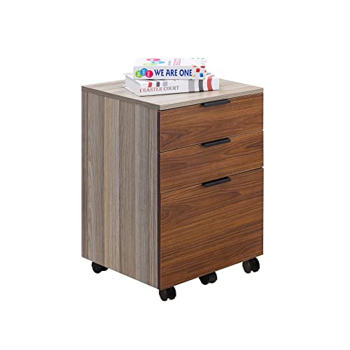 JJS 3 Wood File Cabinet With Locking Wheels