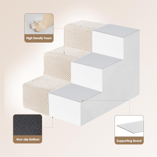 Image of EHEYCIGA Dog Stairs for Small Dogs 13.5 inch H, 3-Step Dog Steps for Couch Sofa and Chair, Pet Steps for Medium Cats, Non-Slip Balanced Pet Ramp Indoor, Beige