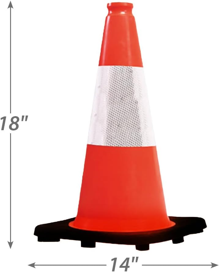 SmartSign Traffic Cone 18 inch - Fluorescent Orange Safety Cone with Reflective Strips and Heavy Bottom Black Base, Plastic Cone for Parking/Construction/Roads/Emergency Barrier, Pack of 1