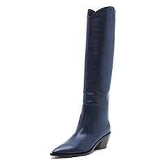 FOWT Women Classic Pointed Toe Block Low Heel Cowgirl Knee High Boots Pull on Comfy Winter Party Long