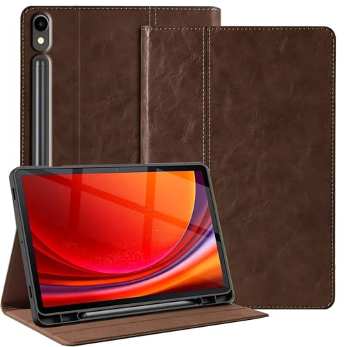 Étui en cuir véritable pour Galaxy Tab S9 et S10 FE, l'élégance protectrice marron foncé