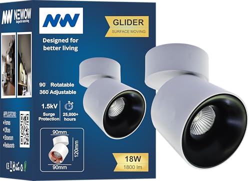 Image of NW 18W Glider SF Moveable White with Black Aluminium 360 Degree Adjustable Cylindrical Shape LED Surface Light | COB Light | Wall Light | Spot Light | Light Color- Warm White (Pack of 1)