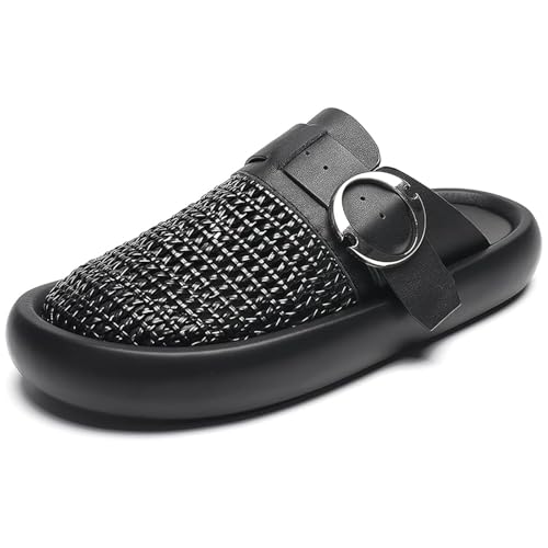 QBrand Platform Sandals Men Weave Sandals Round Toe Design Comfortable Flats Crochet Thick Rubber Sole