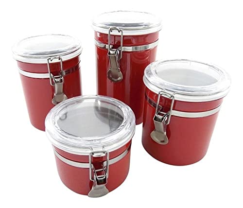 Kit Jogo 4 Porta Mantimentos Vermelho em Inox com Fechamento Hermético Dolce Home