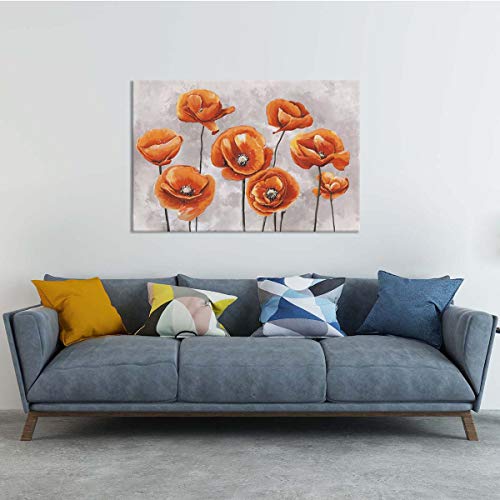 Zlove Large Abstract Flower Canvas Wall Art Orange Poppies Floral Picture Painting For Living Room Bedroom Home Decor Stretched And Framed Ready To Hang 24X36Inch #TOP1