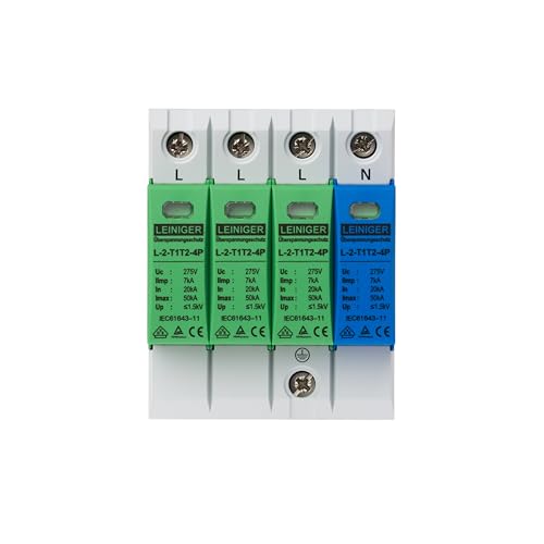 Leiniger/Überspannungsschutz/Überspannungsableiter / 4-Polig/geprüft nach VDE, Klasse I+II, Typ 1+2 (B+C), hoher maximaler Ableitstrom von 50 kA/Hauptverteilungsschutz, PV-Schutz