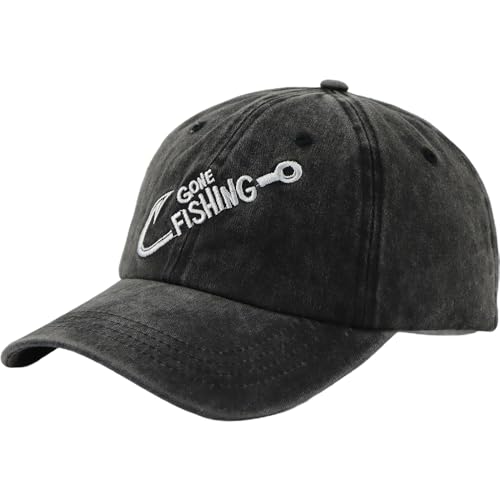 Image of SHANVANKE Gone Fishing Hats for Men Women, Adjustable Cotton Embroidered Baseball Cap
