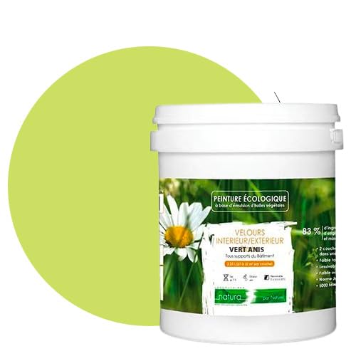 BOX DECO COULEURS Pintura natural ecológica interior exterior con aspecto terciopelo Natura – 1 l/13 m² [Clase energética A+], verde anís