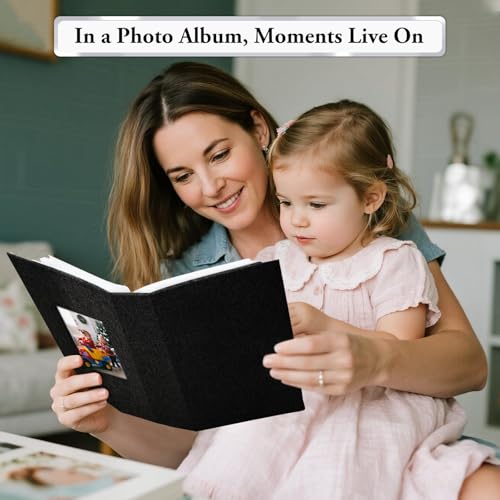 Image of Small Photo Album 4x6,Linen Cover Slide-in Mini Photo Album Book Can Holds 100 4x6 Photos with 50 Black Sheets for Baby Family Pictures Artwork or Postcards Storage (Black)