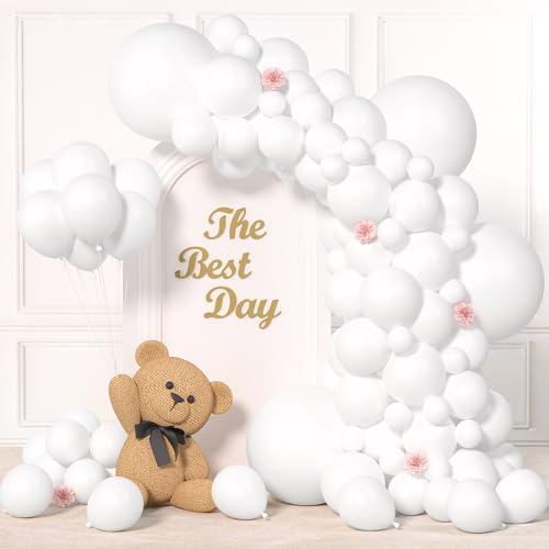 Image of 145pcs White Balloons Different Sizes 18 12 10 5 Inch White Latex Balloon Garland Arch Kit for Birthday Baby Shower Wedding Anniversary Bridal Gender Reveal Graduation Christmas Decorations