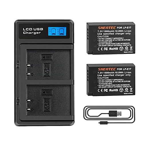 2 x Shentec LP-E17 batteri 1 300 mAh Li-ion för kamera Canon Rebel SL2 T6i T6s T7i EOS M3 M5 M6 EOS 200D 250D 77D 750D 760D 800D KISS X8i RP digital SLR kamera batteri