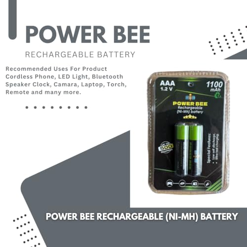 Image of TUBER 2PCS 1.2V AA 2500mAh & AAA 1100mAh Rechargeable Power Bee Lithium Ni-Mh Battery Cell use for Cordless Phone,LED Light,Bluetooth Speaker Clock,Camara,Laptop,Torch,Remote etc (AAA 1100mAh, Green)