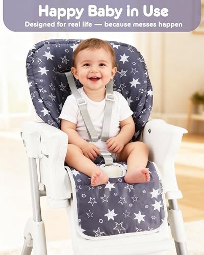 Image of Baby High Chair Cover Replacement, Reversible & Waterproof High Chair Cushion Pad Home & Restaurant use, Includes 5-Point Harness Strap, Chair Not Included - Grey