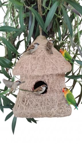 AVIANS Handcrafted Natural Coir Fiber Bird House for Balcony & Garden Eco-Friendly Nest for Small Birds Unique Home & Balcony Decoration Item Best Gift for Bird Lovers 44CMX20 CM Extra Large