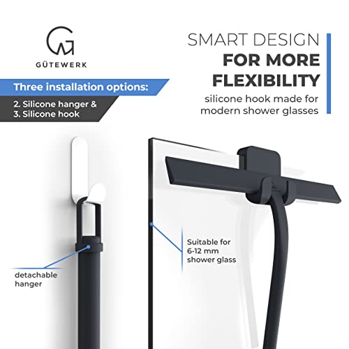 Gütewerk Shower Squeegee For Glass Doors, Rubber Window Squeegee, Small Squeegee For Shower Glass Door, Shower Glass Cleaner, Glass Shower Door Cleaner, Squeegee For Window Cleaning - Black - 11 Inch #TOP4