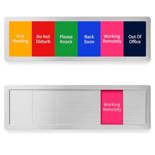 KitchenTour Office Door Signs 6 Options Do Not Disturb, In A Meeting, Please Knock, Out Of Office, Working Remotely Back Soon Magnetic Privacy Slider for Meeting & Conference Room 9.72"×2.95"