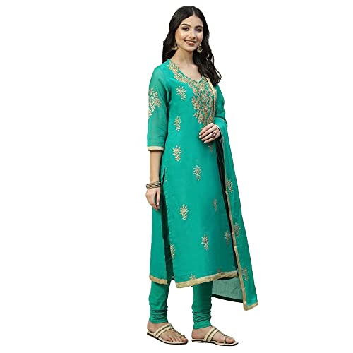 Image of BIBA Women Art Silk Straight Kurta Churidar Suit Set