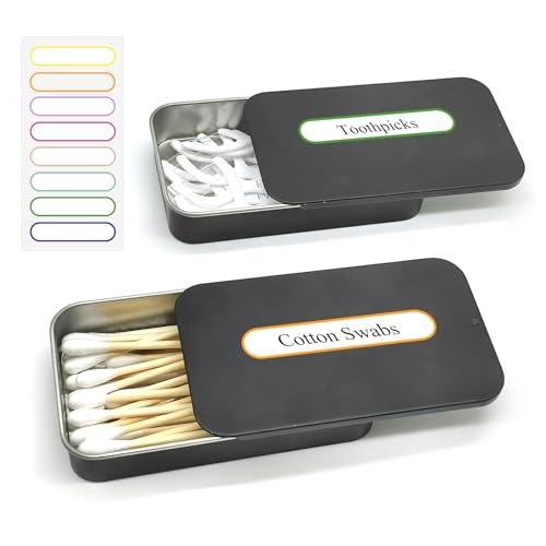 Cotton Swab Holder for Travel, 2 Pcs Portable Small Cotton Bud Holder Empty Metal Box Containers with Slide Top for Cotton Ball Toothpicks Hair Ties -Black (2)