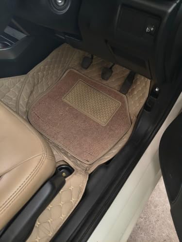 Image of Premium 7D Car Floor Mat Full Set for BMW X1 2016-2022 | Luxury Leather with Grass Mat | Double Layered Stitched | Waterproof | Washable | Custom Fit | Beige
