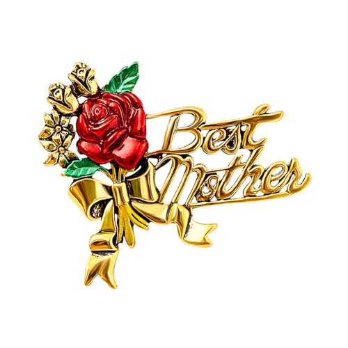 Elegant Flower Best Mother Brooch Pin for Women Girls Mom Fashion Red Blue Rose Green Leaf Bowknot Ribbon Badge Brooches Lapel Pins Cute Dress Accessories Mother's Birthday Christmas Jewelry for Mommy