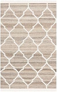 SAFAVIEH Boho Teppich für Wohnzimmer, Esszimmer, Schlafzimmer - Natural Kilim Collection, Kurzer Flor, Hellgrau und Elfenbein, 91 X 152 cm