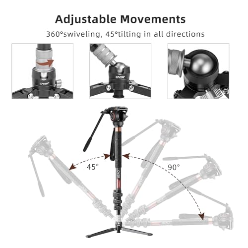 Cayer Monopod Camera Stand, Carbon Fiber Telescopic Monopods Kit with Video Fluid Head and Folding Support Base, 1 Extra Sliding Plate, for DSLR Video Cameras & Camcorders, CF34, 72 Inch by Cayer - Image 4