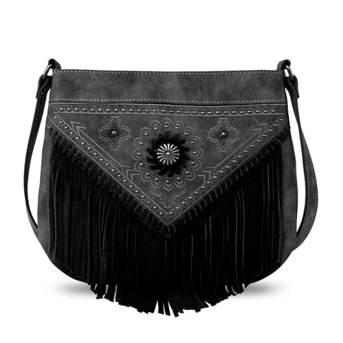 Image of Montana West Western Fringe Shoulder Bag Crossbody Purse and Handbag for Women MW880G-9360BK