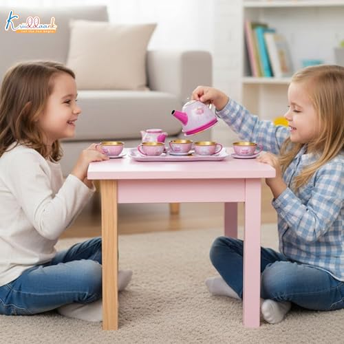 Image of Disney Princess 14-Piece Tin Tea Set for Girls - Portable Fantasy Tea Party Set with Teapot & Cups - Safe & Durable Metal Pretend Play Learning Toy|Birthday Gift for Kids Ages 3+ (Pink)